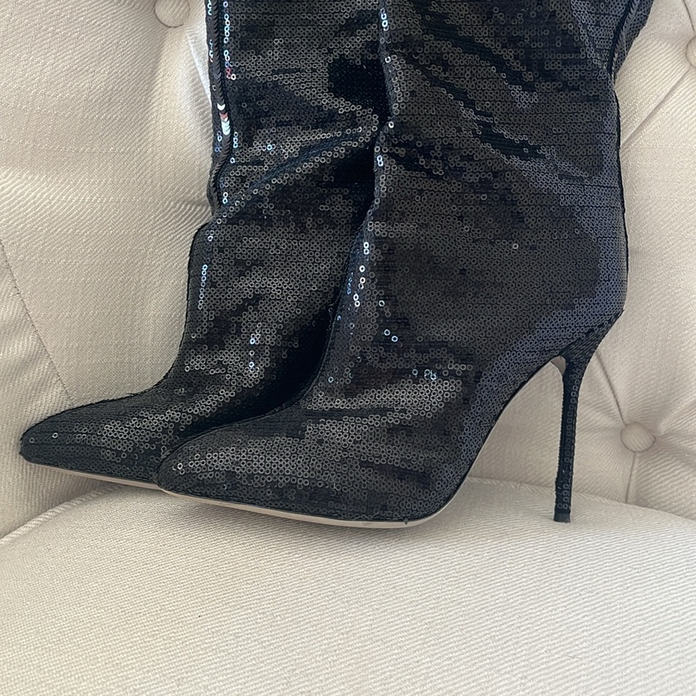 Rare thigh, high black sequence boots Sergio Ross size 9 - Picture 4 of 12